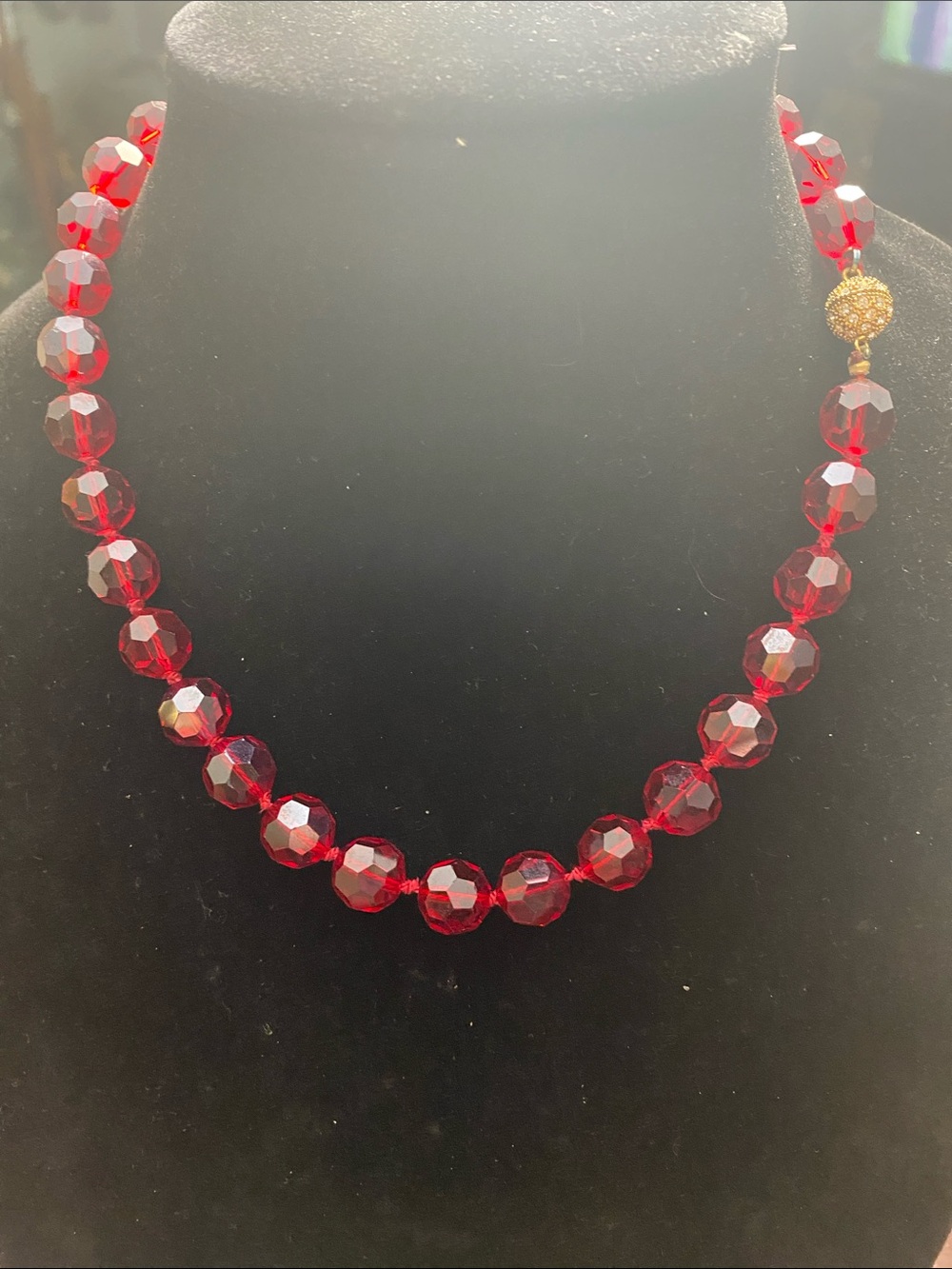 Faceted Ruby Red Bead Necklace